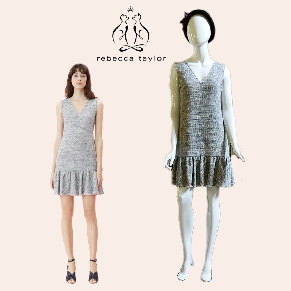 REBECCA TAYLOR NEW Dark Academia Tweed Ruffle Shift Dress 6